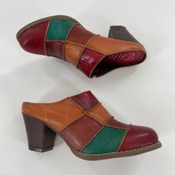 Elite by Corkys‎ Patches Multi Color Leather Patchwork Heeled Mules Size 6 - Picture 2 of 9